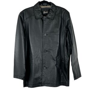 Vintage 90’s Y2K zJazz Men’s Black Genuine Leather Button Up Jacket Size Medium